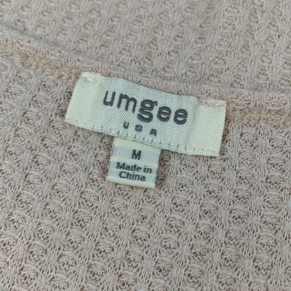Umgee Cream Waffle Knit Long Sleeve Thermal with Leopard Print Sleeve Hem Accent - Picture 3 of 6
